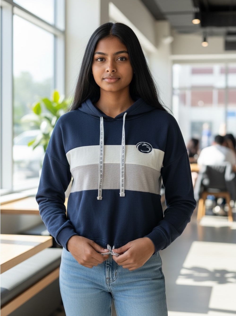 Penn State Women's Navy Hooded Stripe Pullover